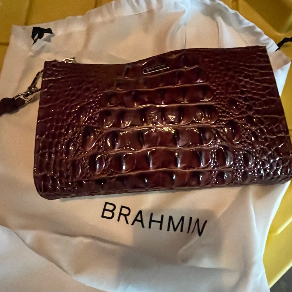 Brahmin Brown Crocodile Embossed Clutch